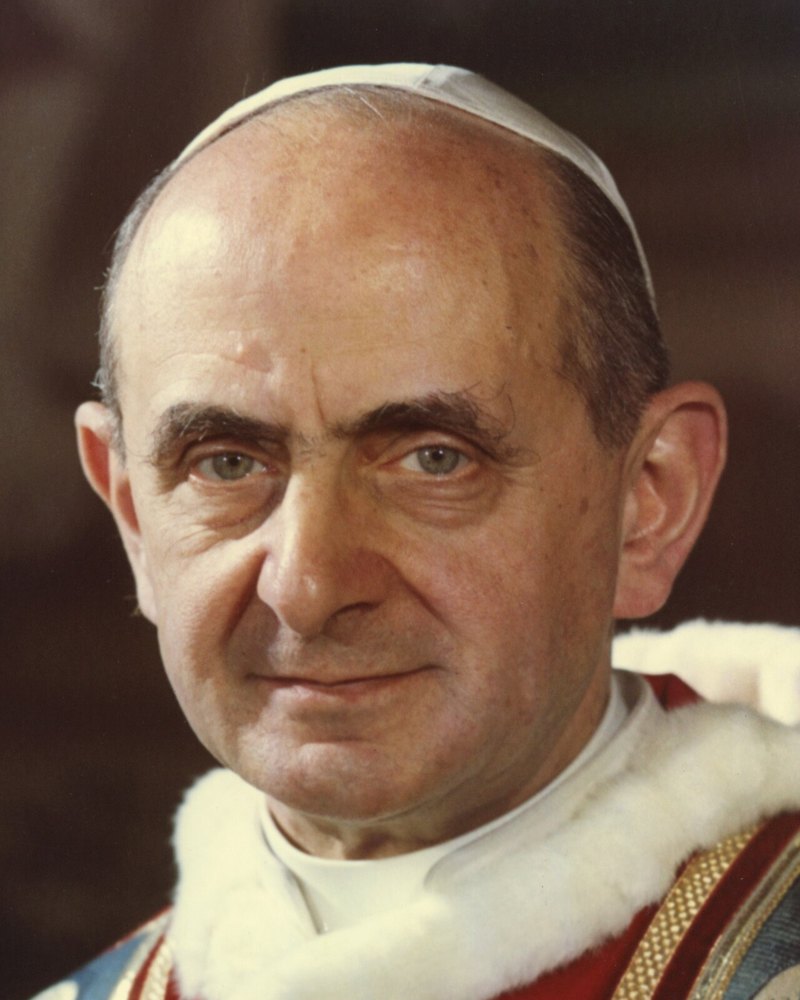 Retrato del papa Pablo VI con solideo blanco y muceta roja.